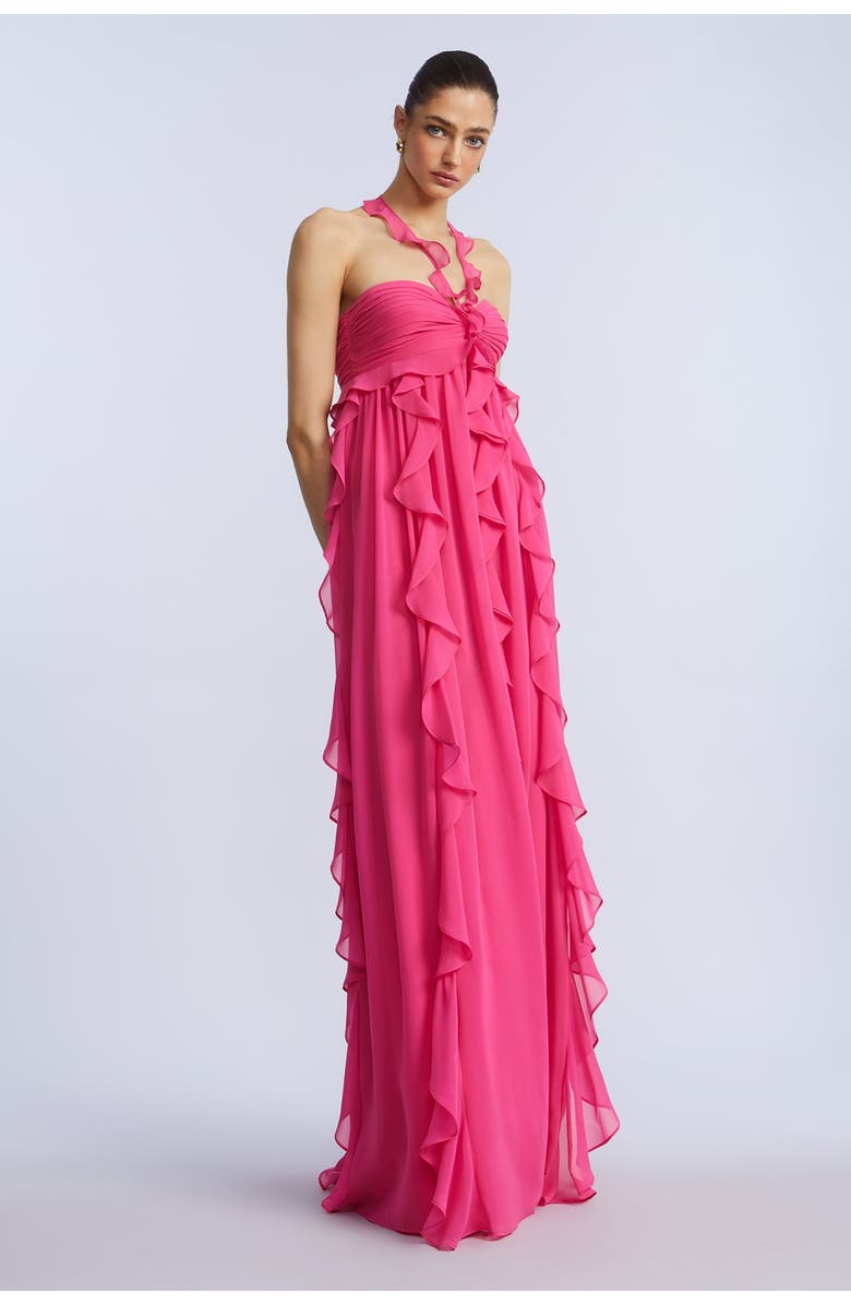 BCBGMAXAZRIA Ruffle Chiffon Gown, Alternate, color, Fuchsia Purple