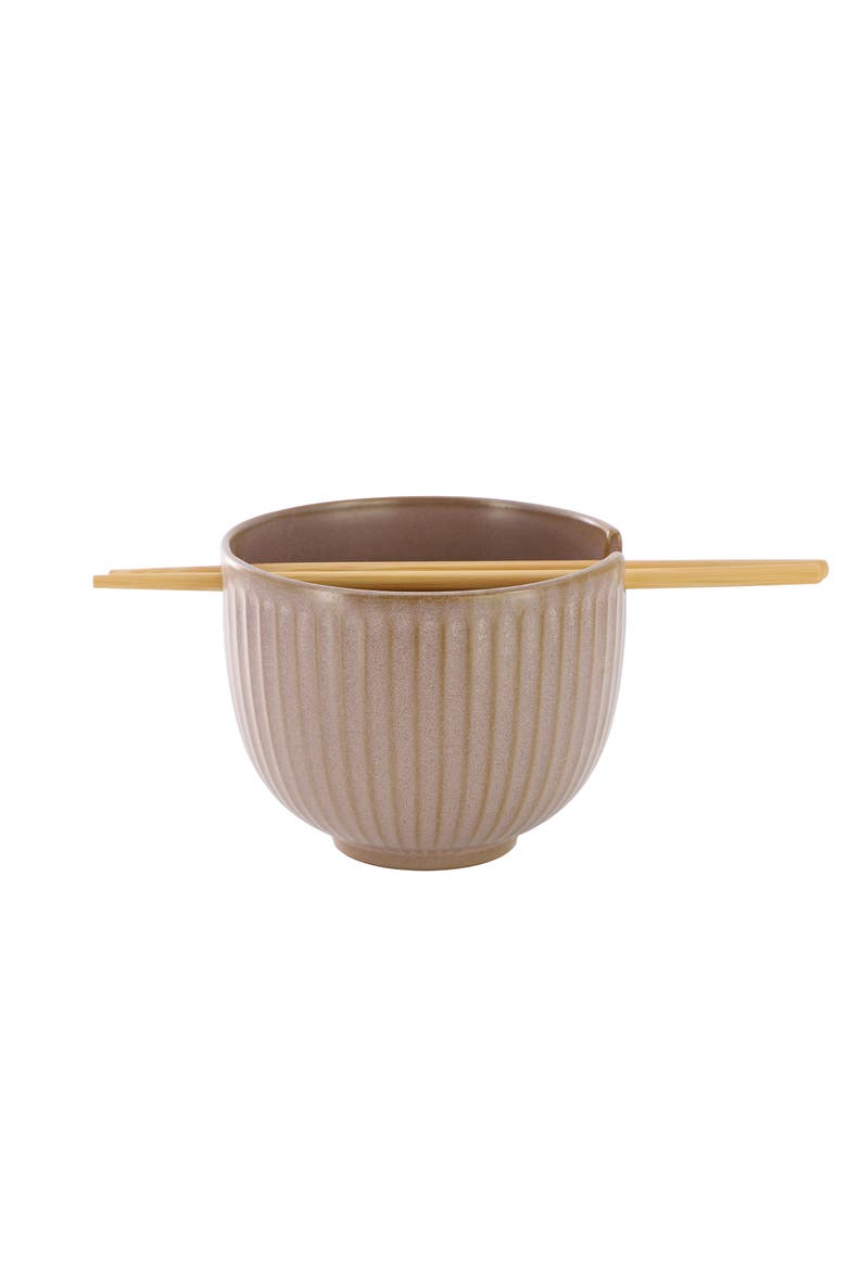 Stoneware Noodle Bowl with Chopsticks in Pale Mauve, Main, color, Pink