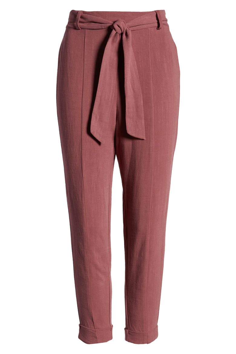 Belted High Waist Crop Pants, Alternate, color, PLUM