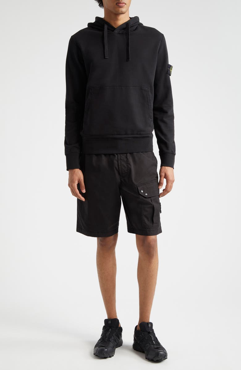Stone Island Logo Patch Cotton Hoodie, Alternate, color, Black
