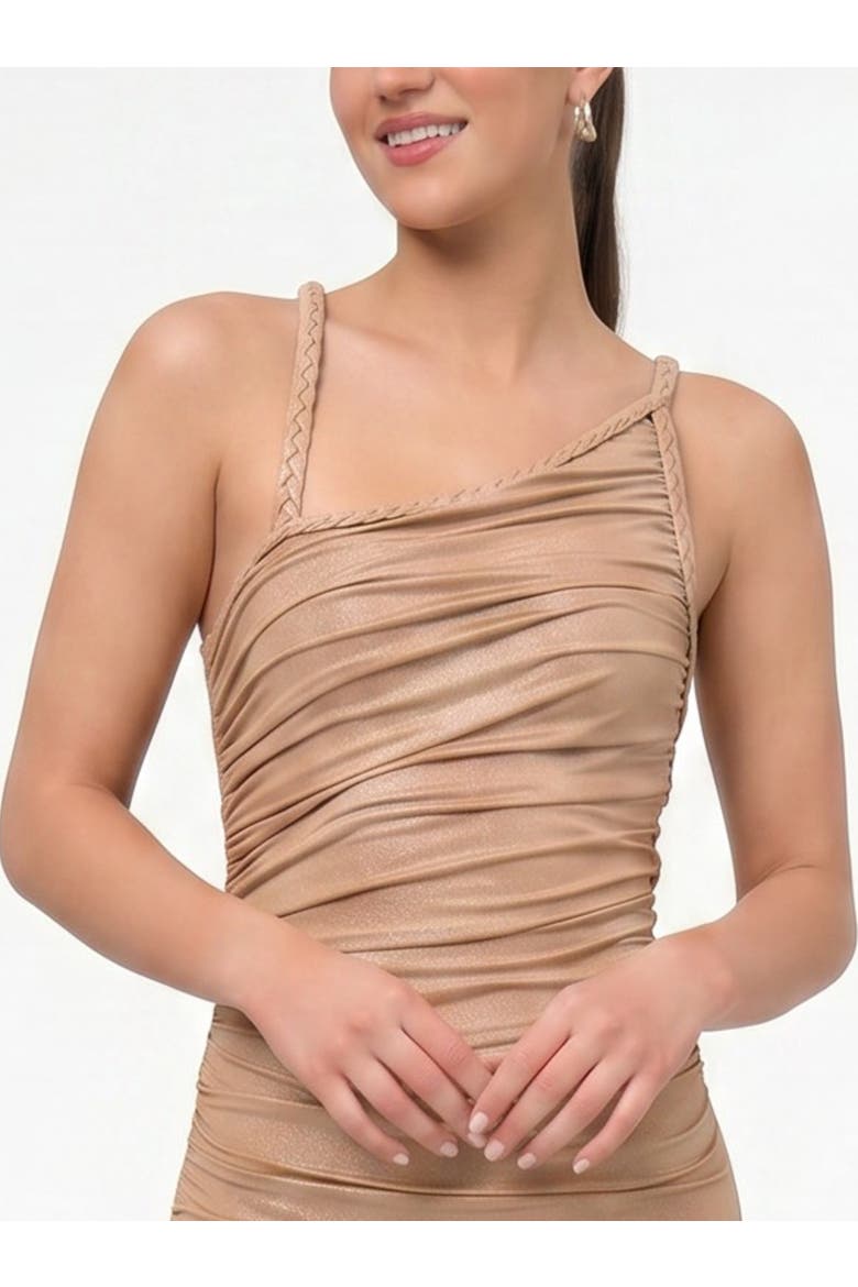 Athena Asymmetric Braided Midi Dress, Alternate, color, Buff Nude