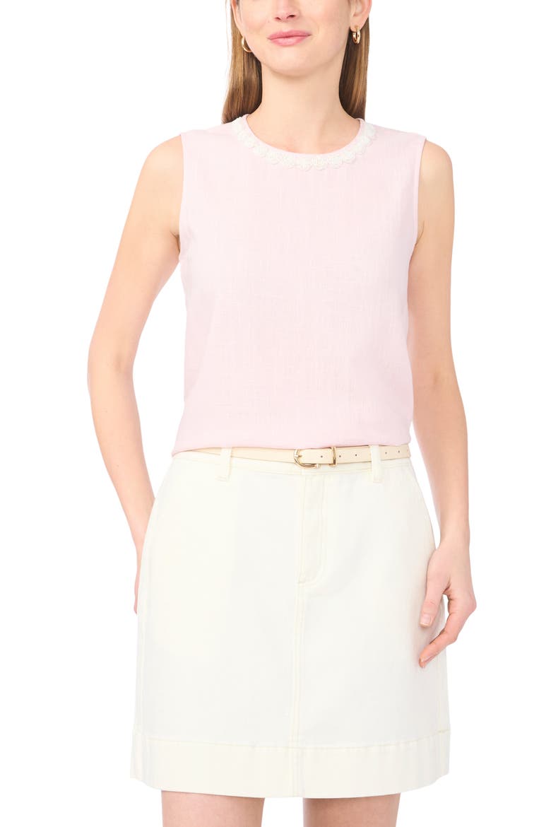 Rosette Neckline Sleeveless Top, Main, color, PINK LILAC