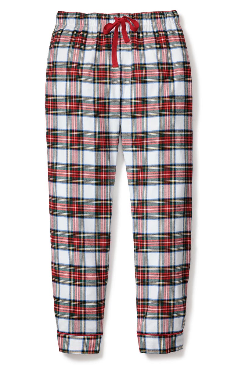 Petite Plume Balmoral Tartan Cotton Twill Pajama Pants, Alternate, color, White Plaid