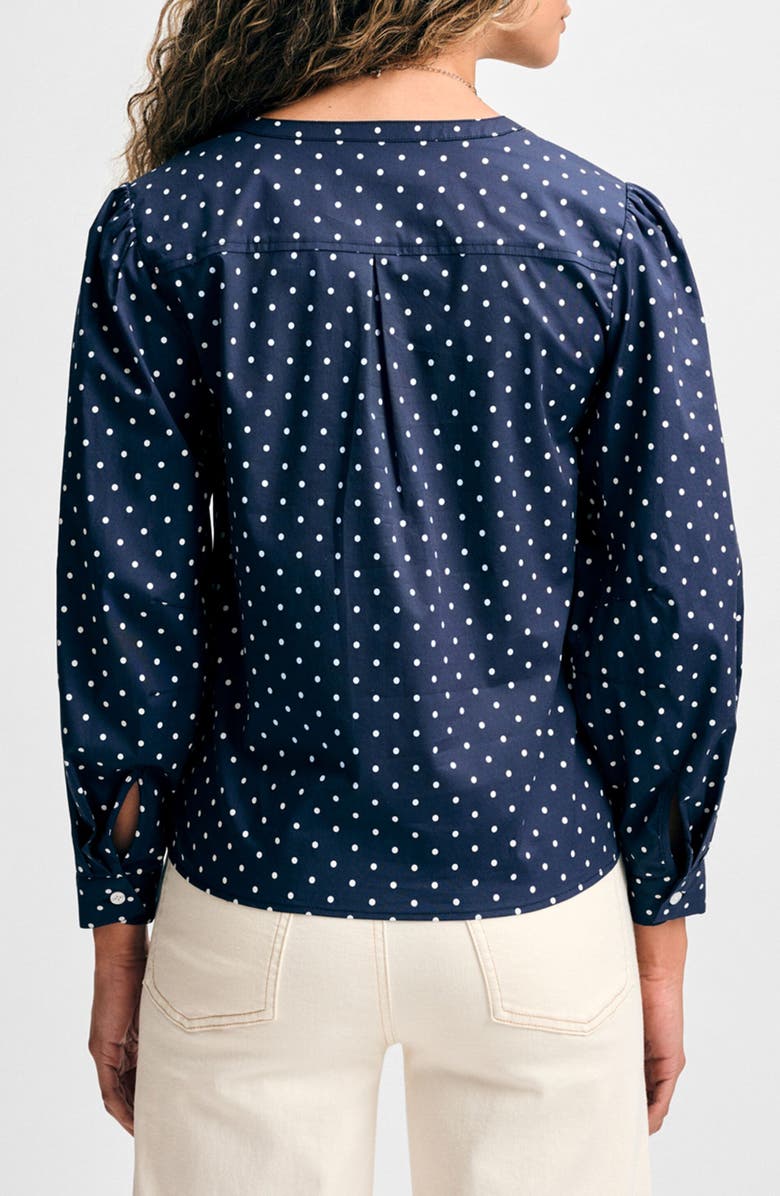 Isaac Mizrahi New York Cotton V-Neck Button-Up Shirt, Alternate, color, Navy/ White Dot
