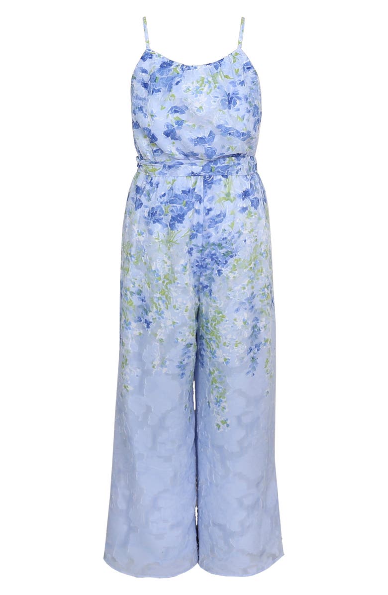 Zunie Kids' Floral Wide Leg Chiffon Jumpsuit, Alternate, color, Blue Multi