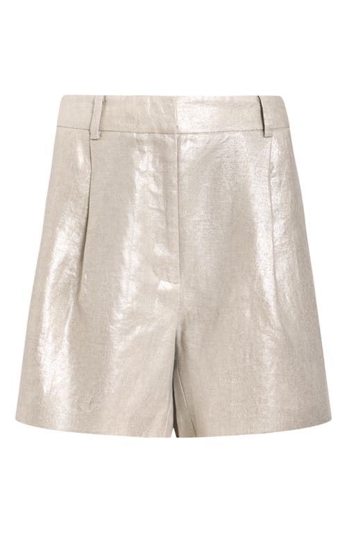 Allsaints Womens Silver Grey Averie Metallic Linen Shorts