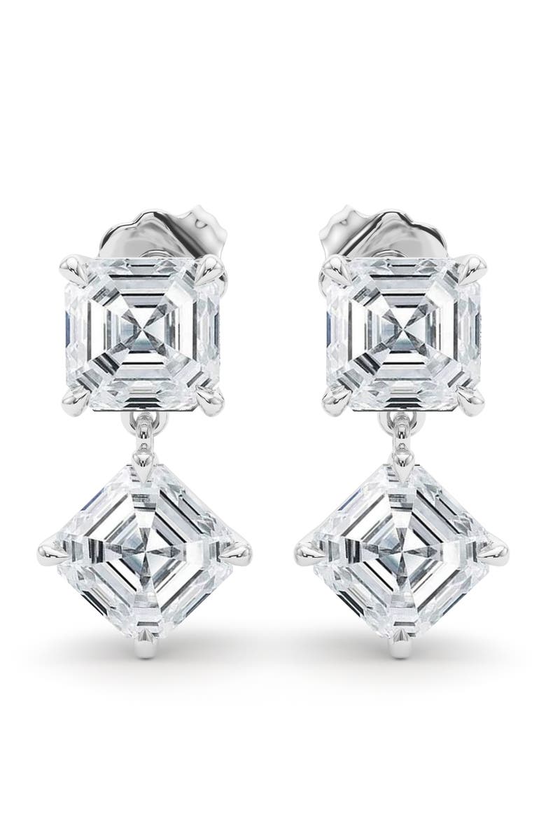 HauteCarat Lab Grown Diamond Twin Asscher Cut Drop Earrings, Alternate, color, 18K White Gold
