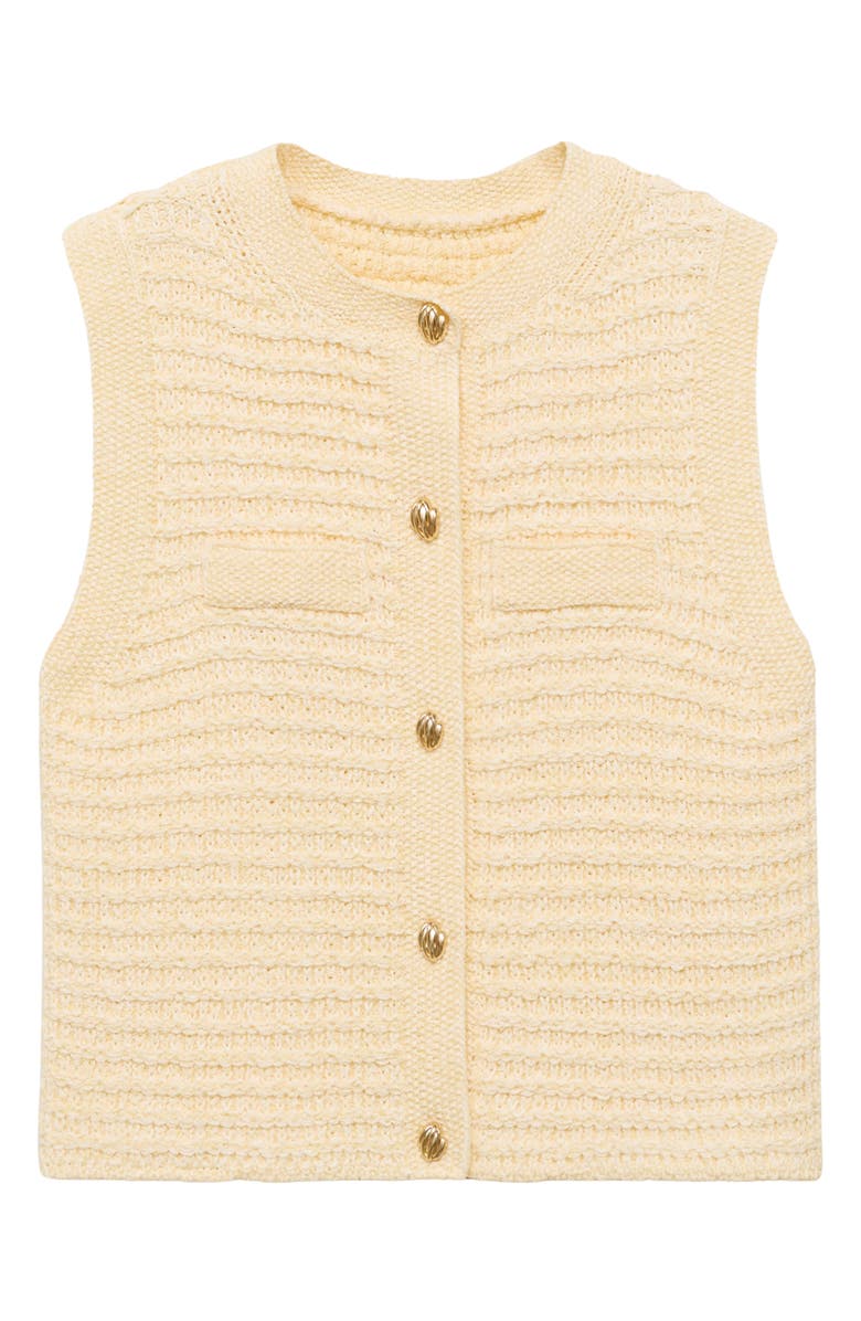 MANGO Button-Up Sweater Vest, Alternate, color, Pastel Yellow