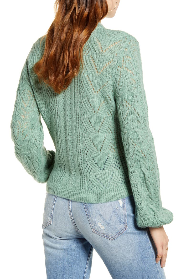 Cozy Pointelle Blouson Sleeve Sweater, Alternate, color, GREEN WING