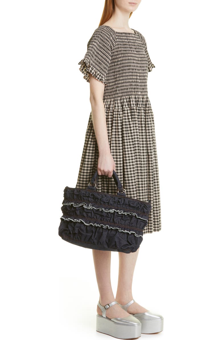Molly Goddard Frill Denim Top Handle Bag, Alternate, color,