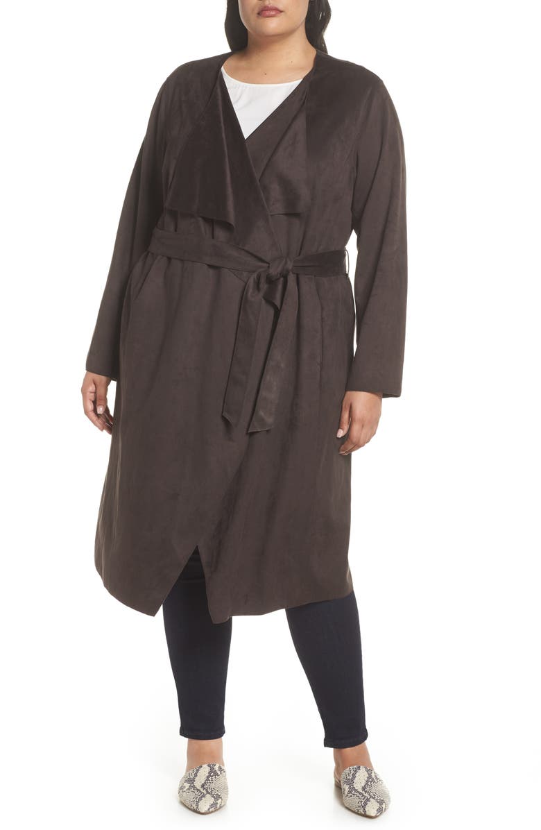 Halogen<sup>®</sup> Faux Suede Front Drape Trench Coat, Alternate, color, 