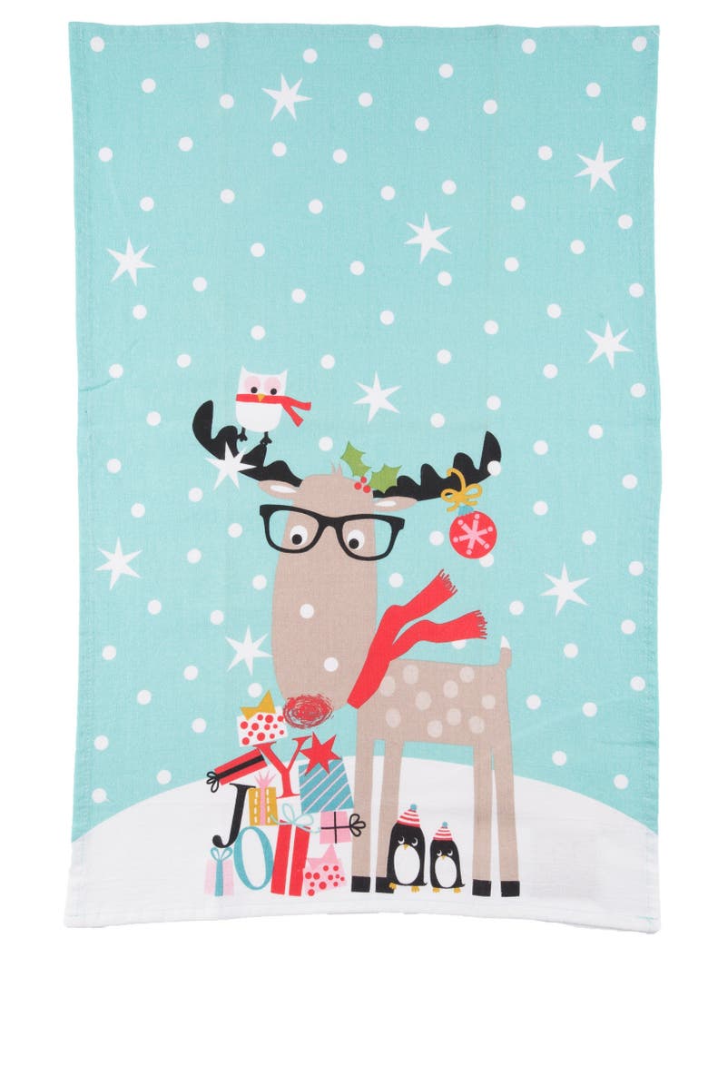 C&F Home Reindeer & Friends Printed Flour Sack Kitchen Towel Dishtowel, Main, color, White