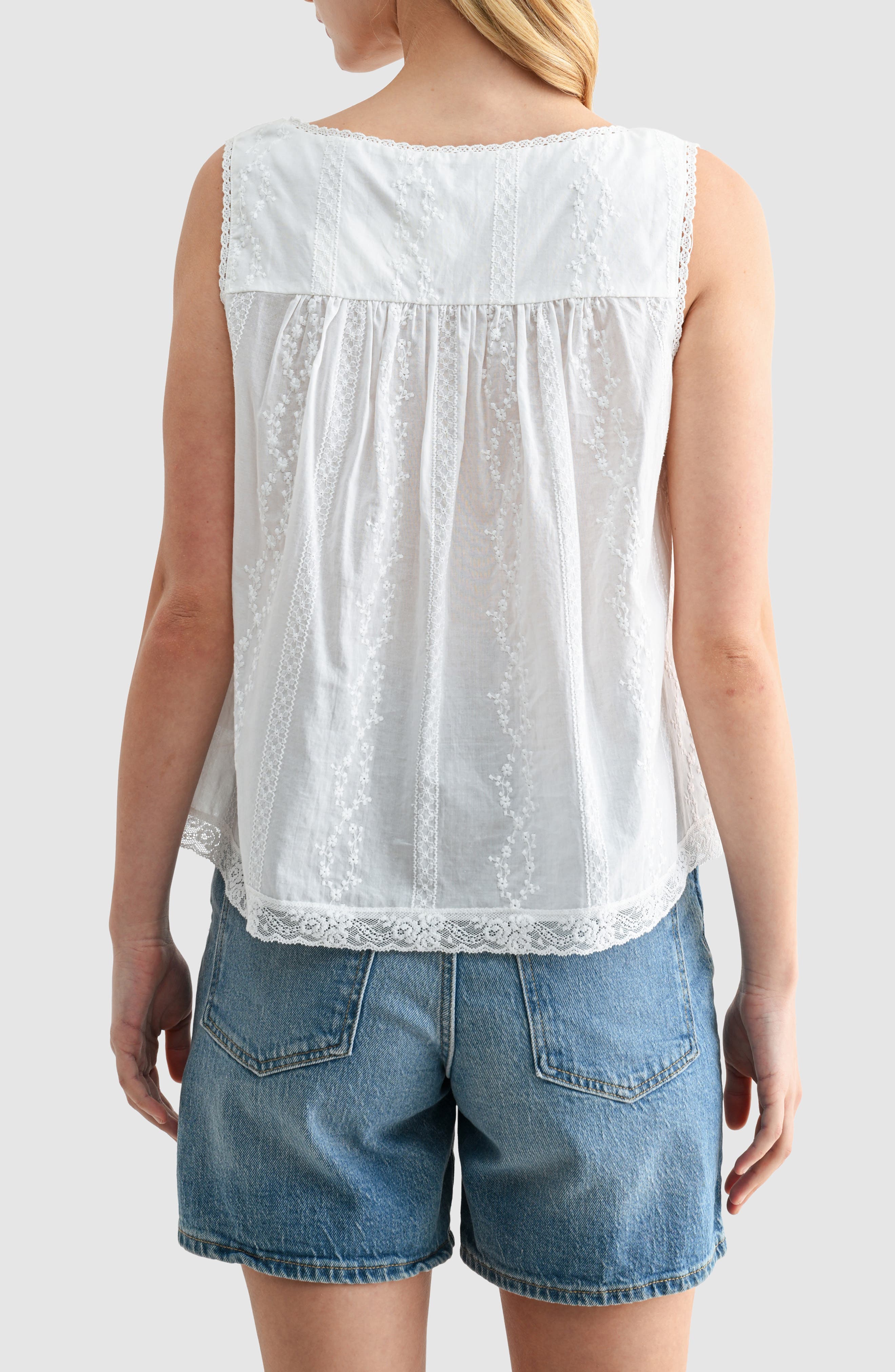Floral Embroidered Cotton Button-Up Tank - image 2