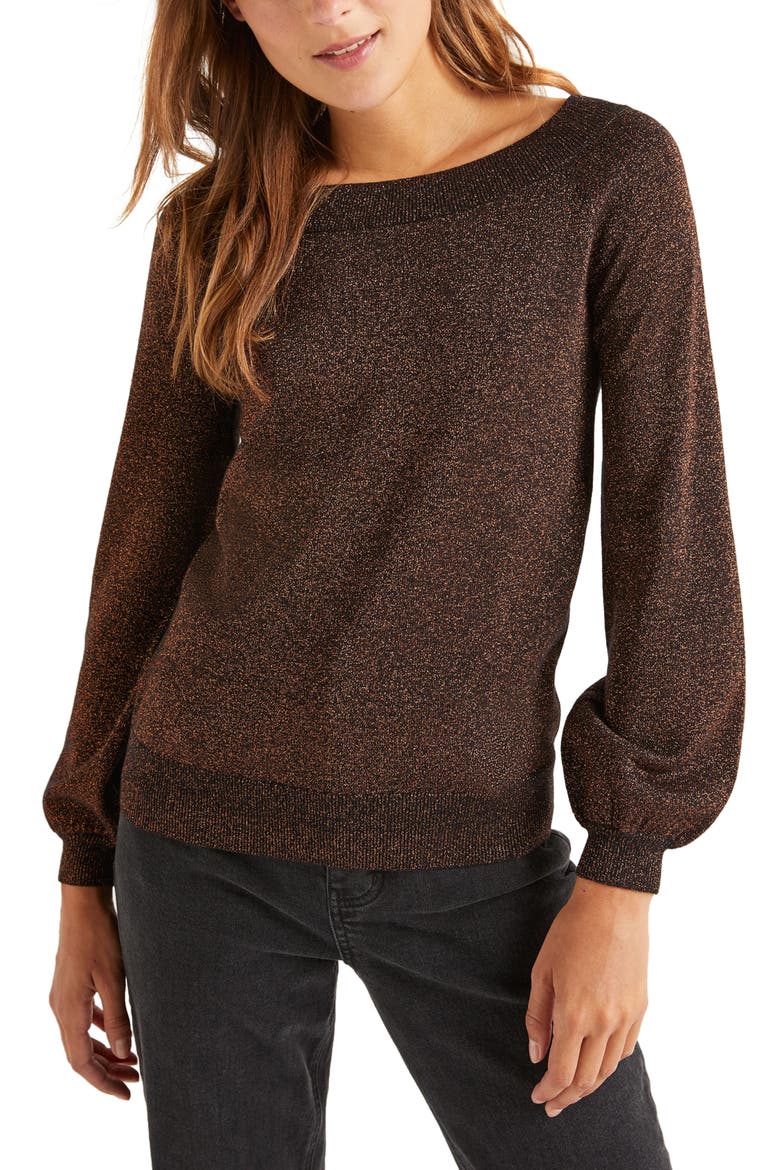 Mabel Metallic Bishop Sleeve Sweater, Main, color, BLACK AND COPPER SPARKLE