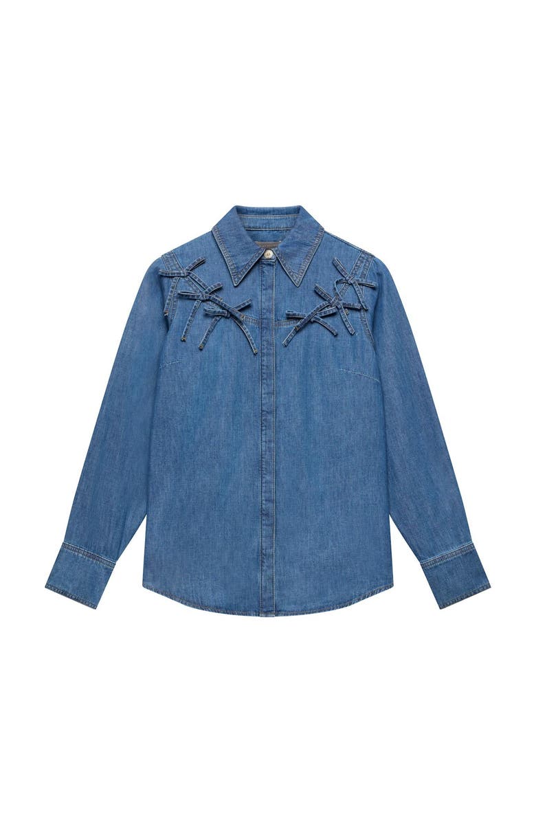 MINT VELVET Bow Detail Denim Shirt, Alternate, color, Blue