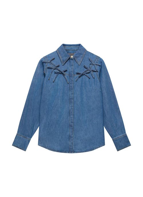Mint Velvet Bow Detail Denim Shirt In Blue