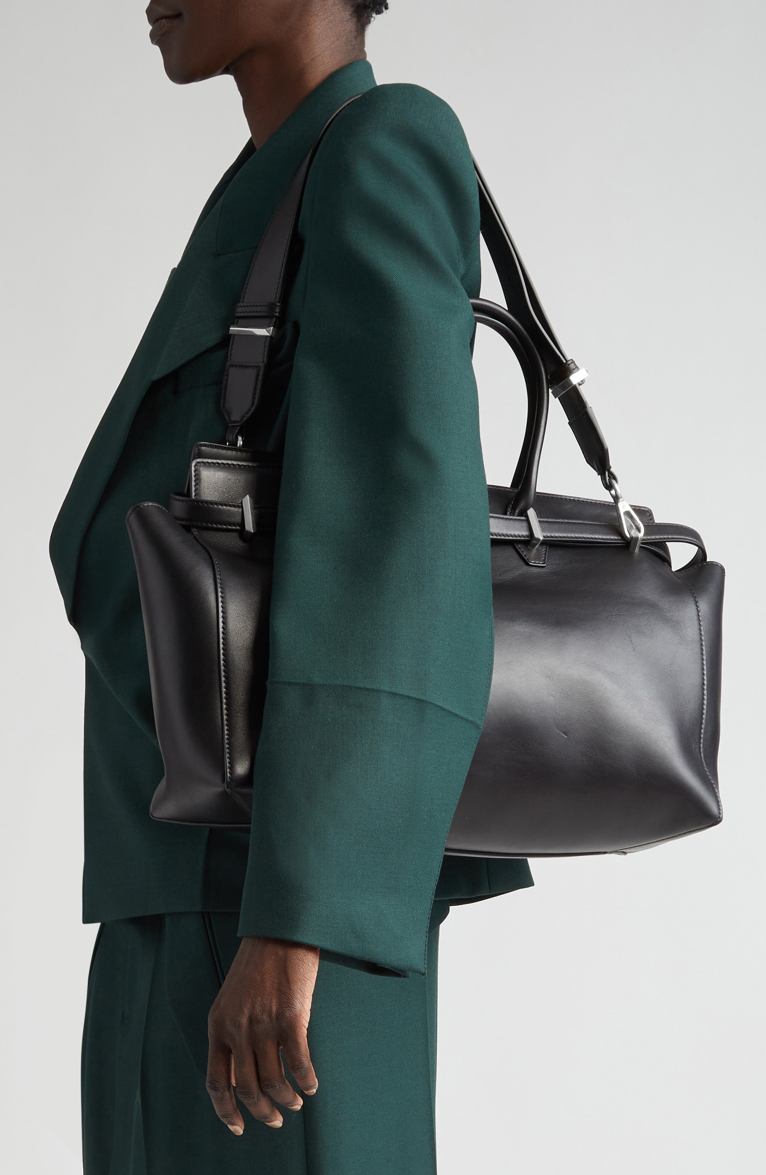 Jimmy Choo Medium Diamond Leather Belted Tote, Alternate, color, Black/ Antique Silver