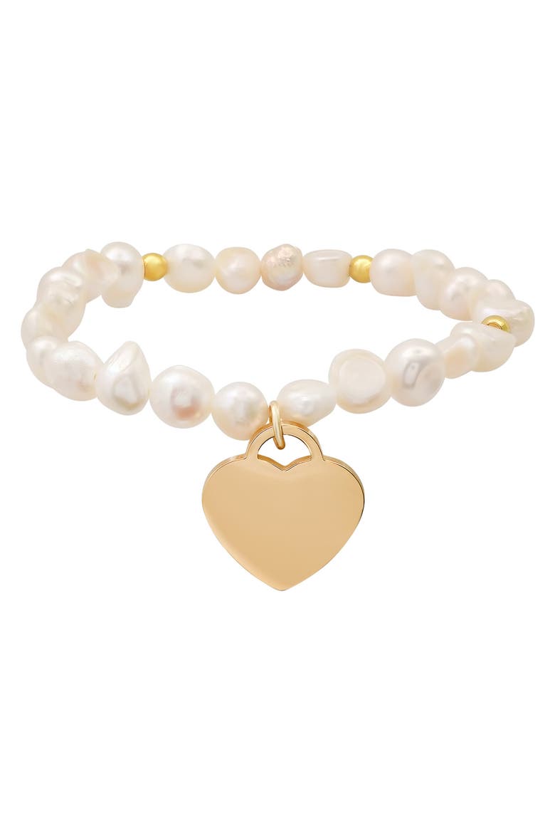 Freshwater Pearl Heart Charm Bracelet, Main, color, GOLD/CREAM