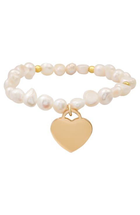 Freshwater Pearl Heart Charm Bracelet