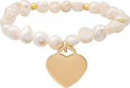 HMY JEWELRY Freshwater Pearl Heart Charm Bracelet