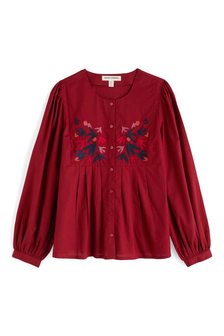 Thornapple Embroidered Balloon Sleeve Organic Cotton Top, Alternate, color, JAM
