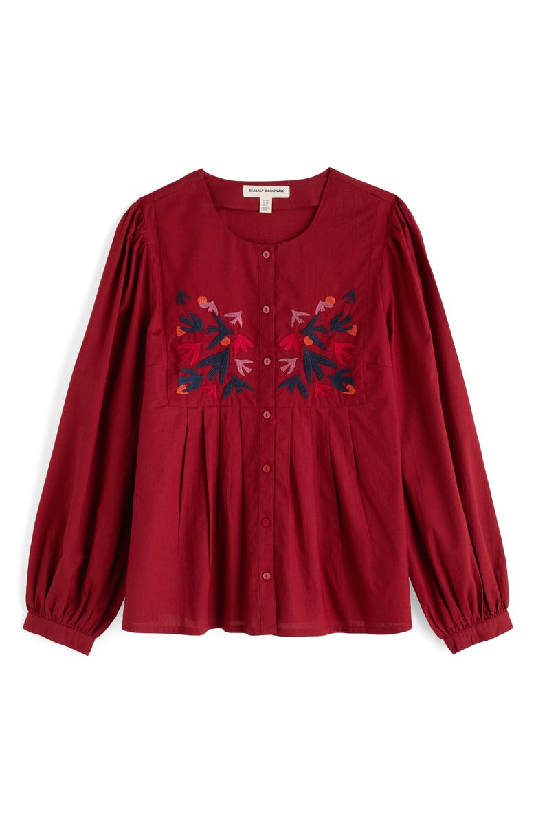 Seasalt Cornwall Thornapple Embroidered Balloon Sleeve Organic Cotton Top, Alternate, color, Jam
