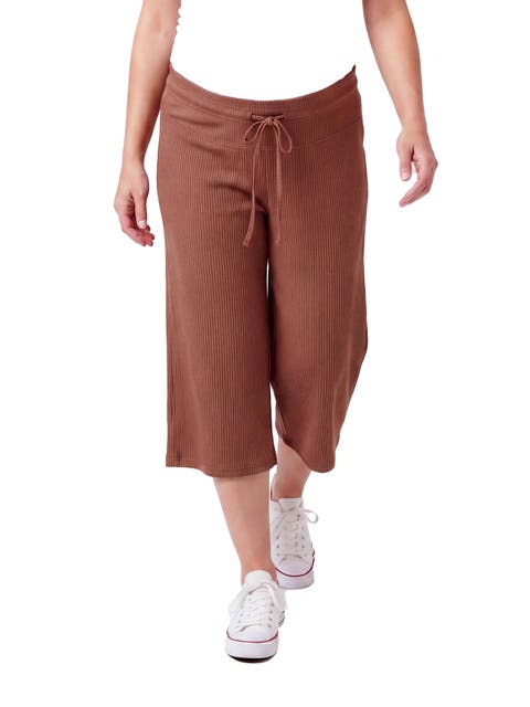 Maternity Basic Ribbed Knit Drawstring Flared Capri Pants