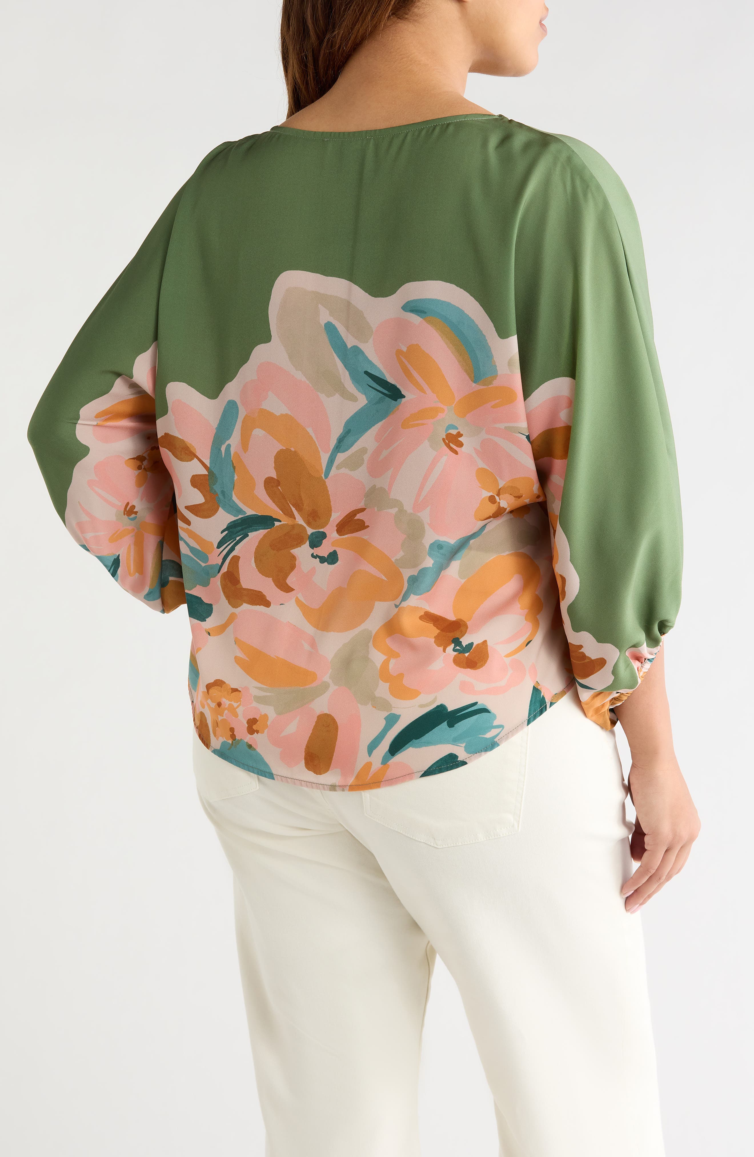 Abstract Floral Peasant Sleeve Top - image 2