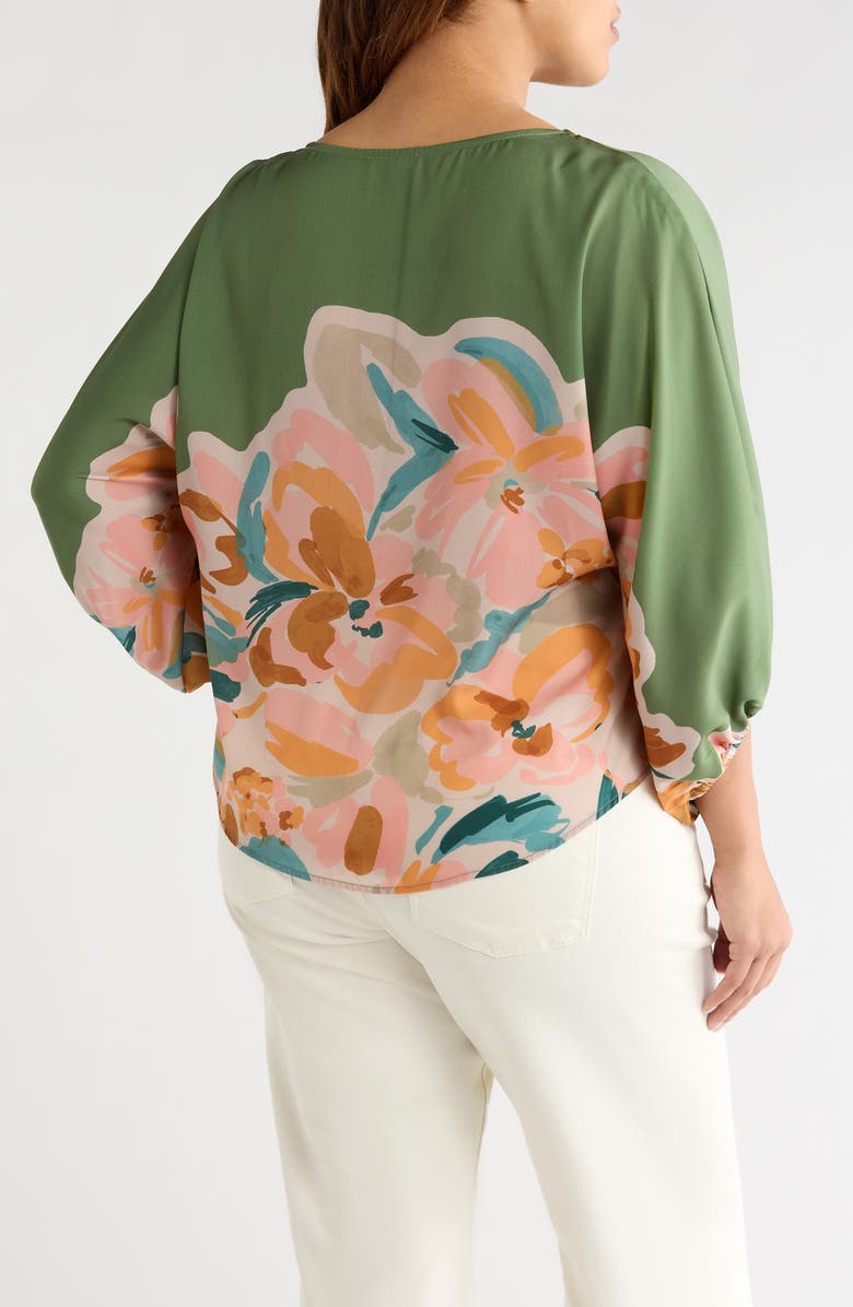 Wit & Wisdom Abstract Floral Peasant Sleeve Top, Alternate, color, Basil Multi