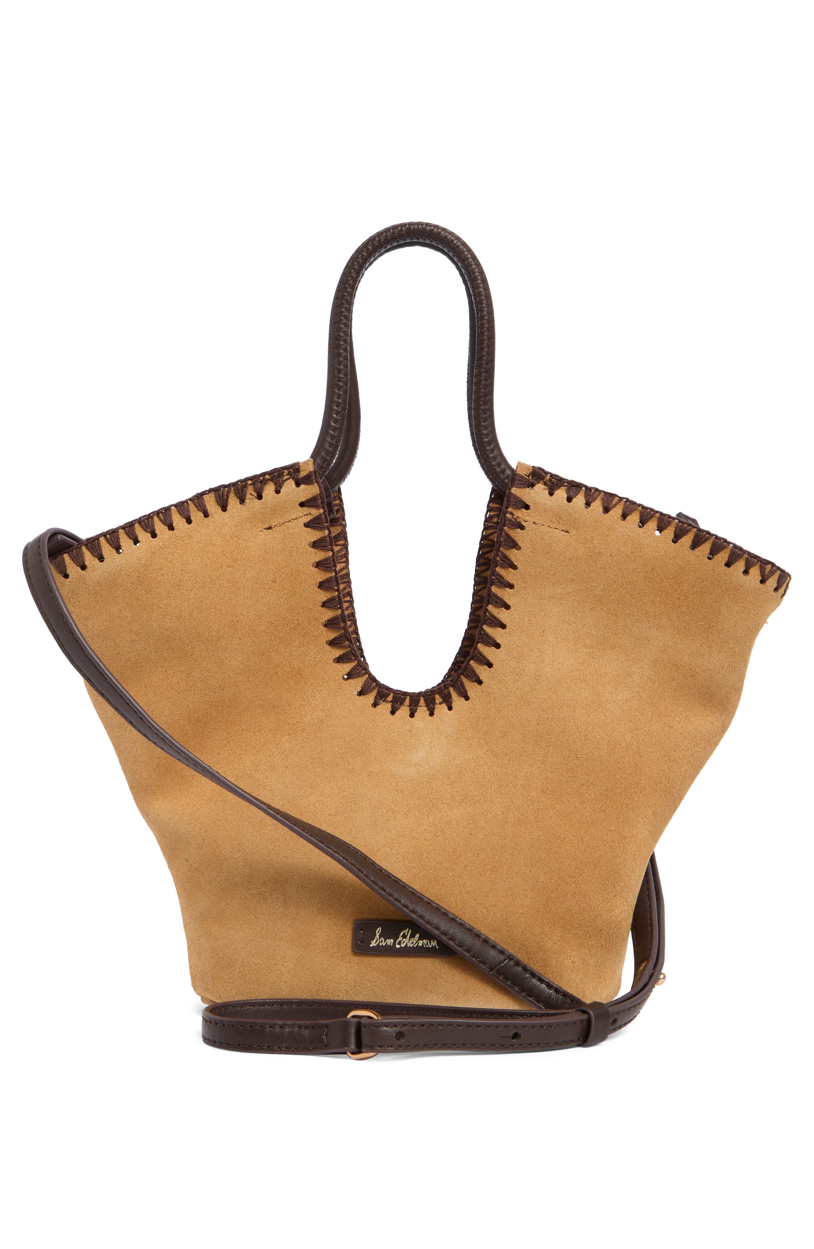 Lynn Whipstitch Suede Tote Bag, Alternate, color, CARAMEL