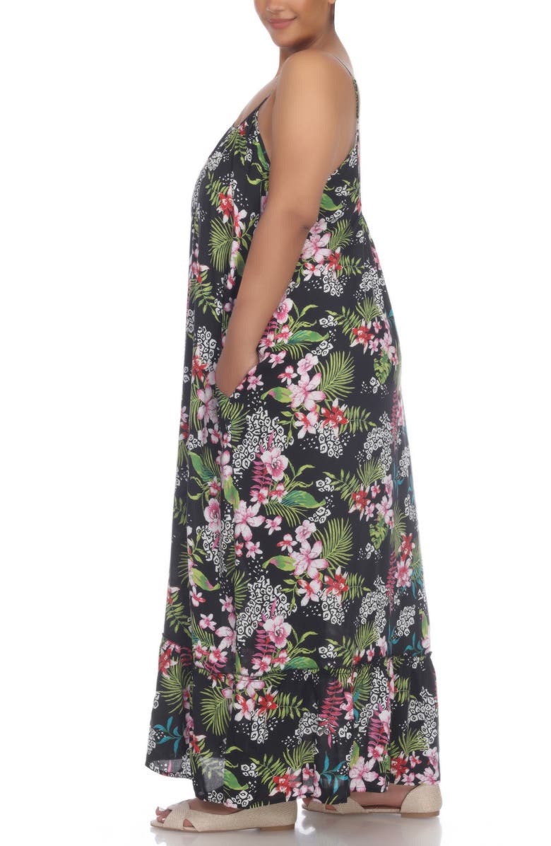 BOHO ME Scoop Neck Spaghetti Strap Floral Print Maxi Dress, Alternate, color, Black
