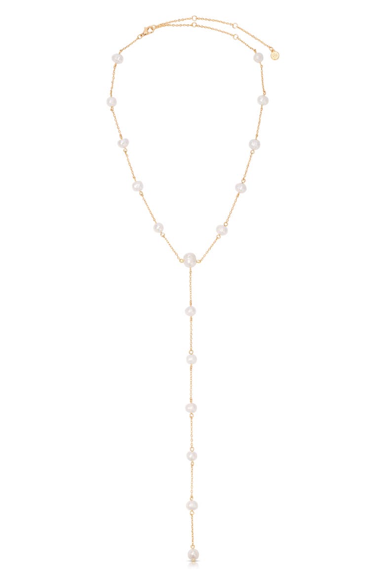 Dripping Freshwater Pearl Y-Necklace, Main, color, GOLD