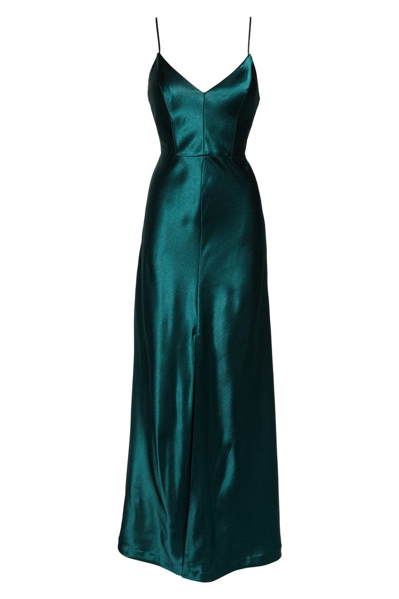 Dina V-Neck Satin Crepe Gown, Alternate, color, EMERALD