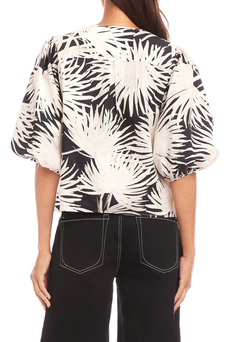 Palm Print Puff Sleeve Cotton Button-Up Top, Alternate, color, PRINT