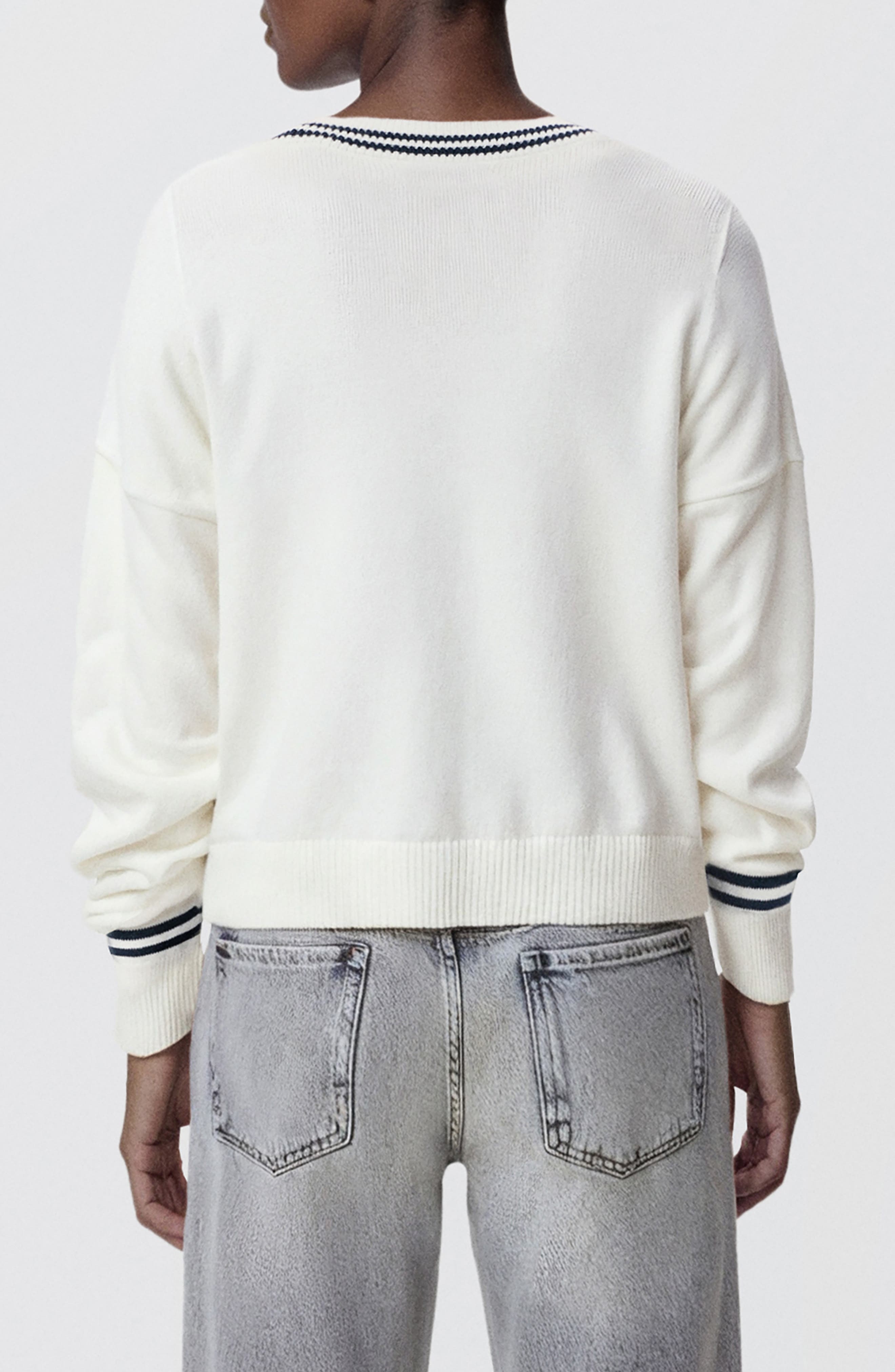 Stripe V-Neck Cotton Blend Sweater - image 2