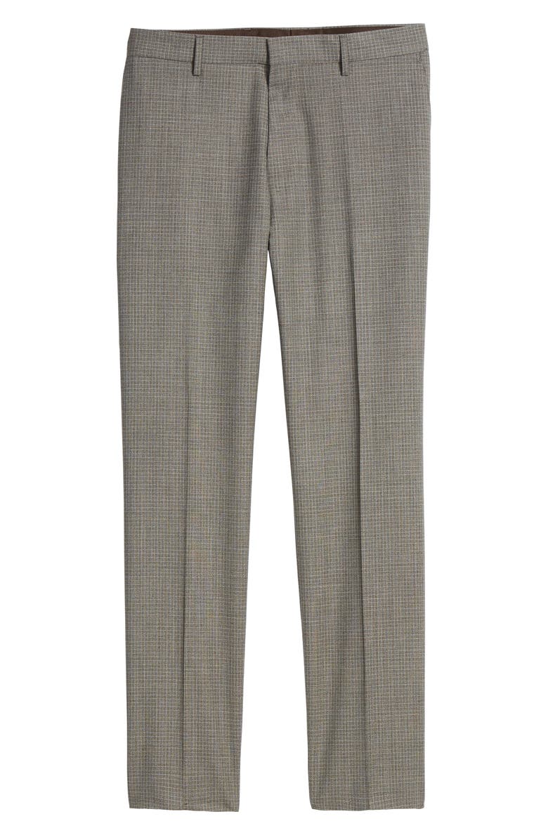 BOSS Genesis Flat Front Check Wool Trousers, Alternate, color, 