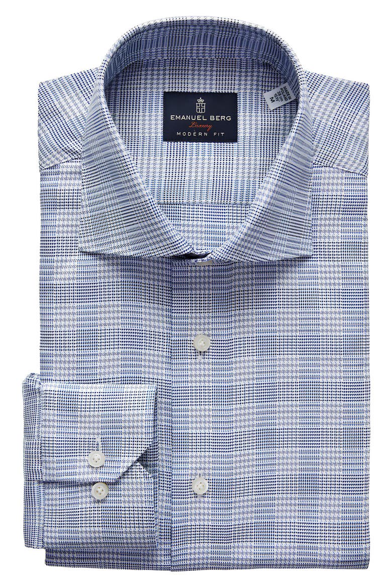 Modern Fit Check Cotton Dress Shirt, Main, color, NAVY