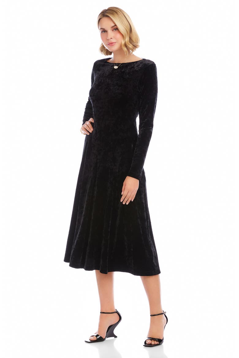 Kate Long Sleeve Crushed Velvet Midi Dress, Alternate, color, BLACK