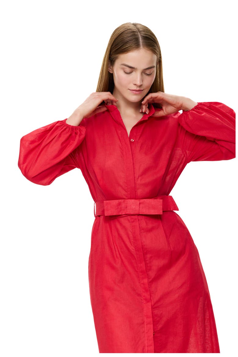 Modern Muse Belted Button Up Linen Dress Cover-Up, Alternate, color, Red