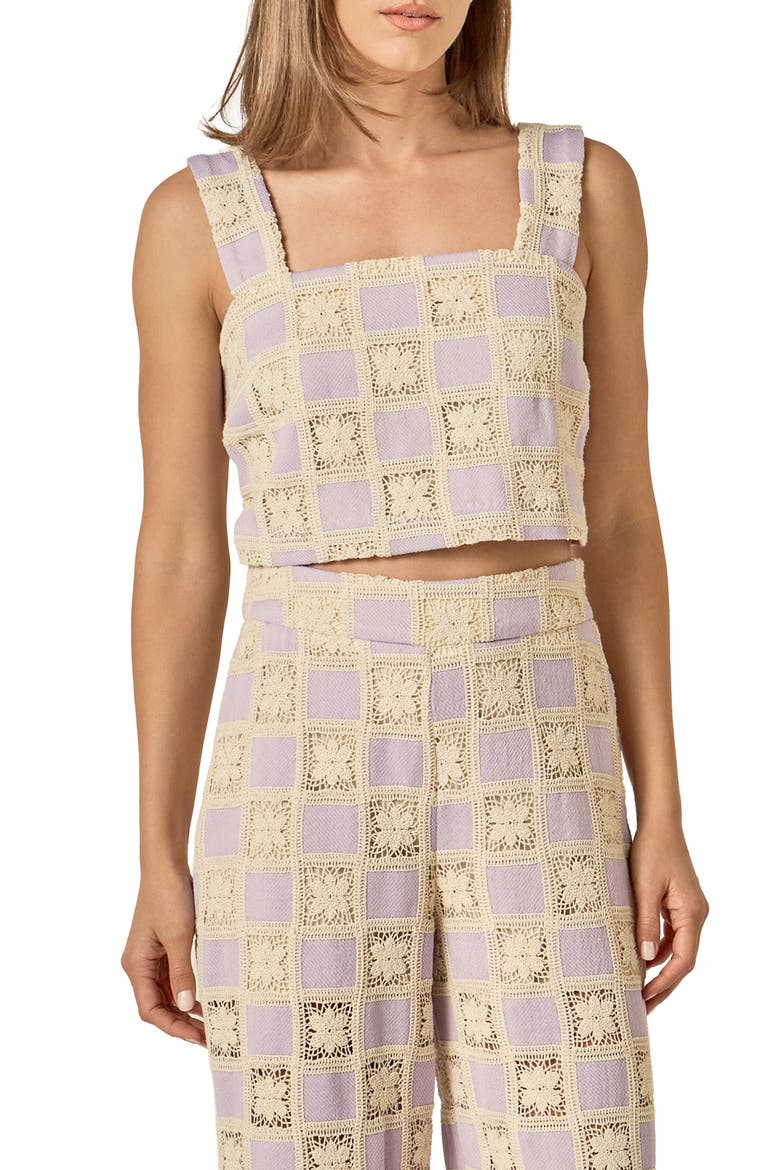 Crochet Inset Crop Top, Main, color, LILAC