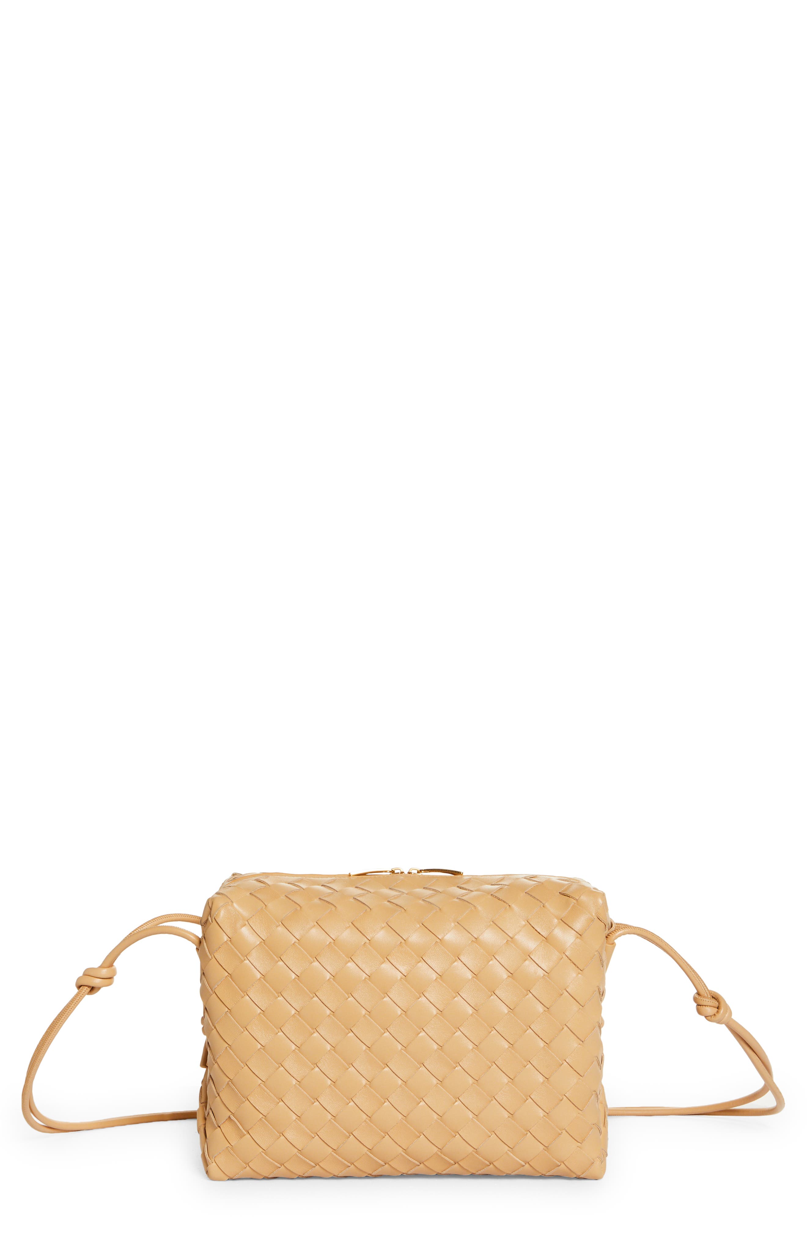 Large Loop Intrecciato Leather Shoulder Bag, Main, color, ALMOND GOLD