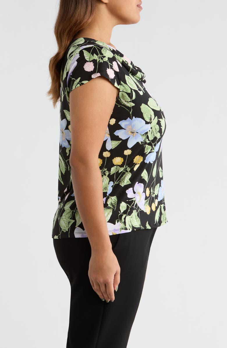 KASPER Cowl Neck Cap Sleeve Top, Alternate, color, Black Multi