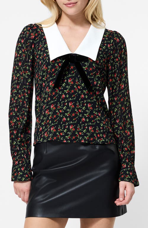 French Connection Yasmin Floral Collared Long Sleeve Top In Black