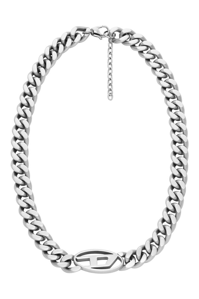 Oval D Logo Chain Choker Necklace, Main, color, SILVER