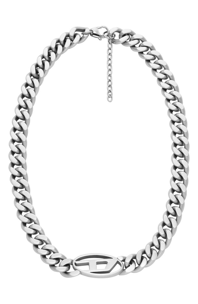 DIESEL<sup>®</sup> Oval D Enamel Chain Choker Necklace, Main, color, Silver