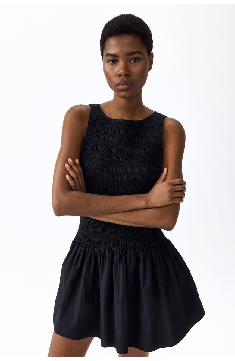 H&M Smocked cotton dress, Alternate, color, Black