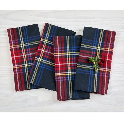 Linen Dinner Napkins Set of 4, 20 x 20 Inch for Dining Table, Holiday and Everyday Table Decor - Stewart Plaid