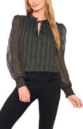 CeCe Mixed Print Split Neck Top