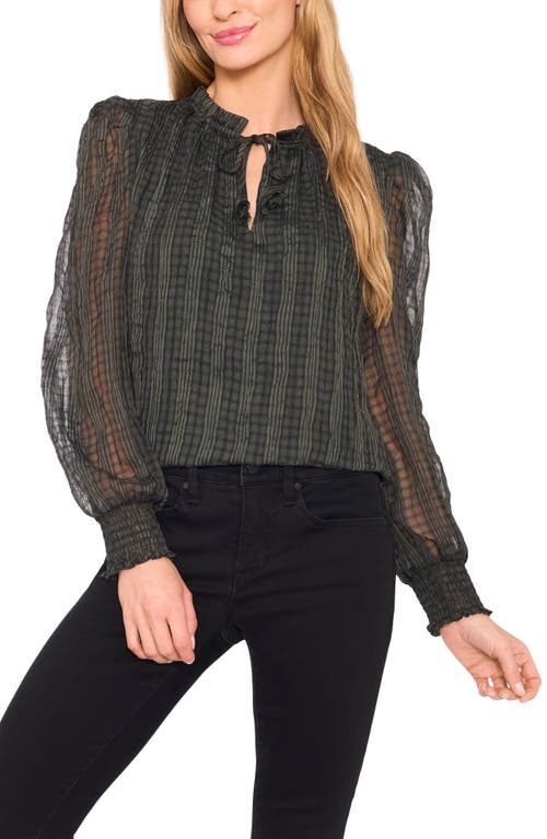 Cece Mixed Print Split Neck Top In Green