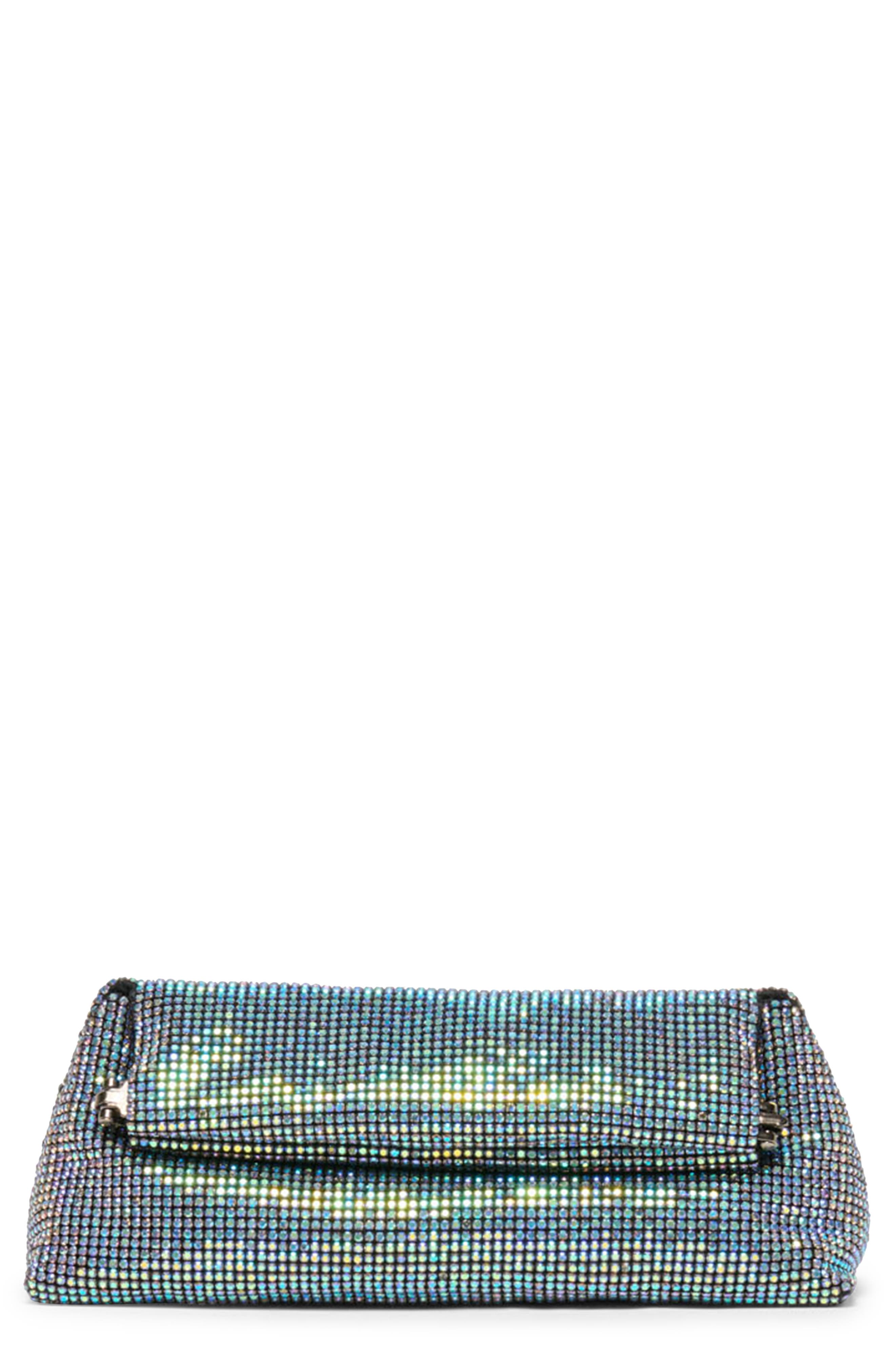 Dolce Vita Akila Crystal Mesh Foldover Clutch, Main, color, Blue